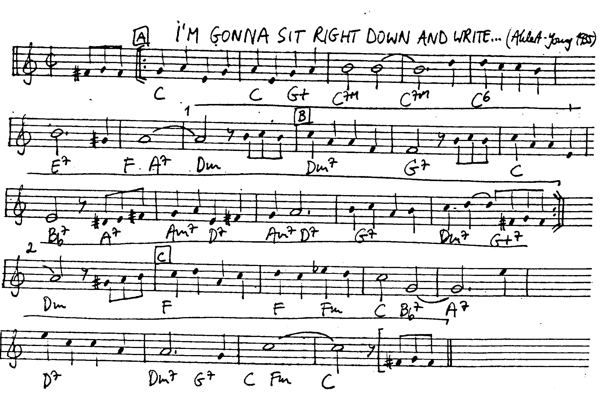i'm gonna sit right down free jazz leadsheet - Courtesy of the Jungle Jazz Band